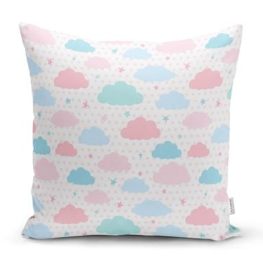 Pembe Mavi Bulut Desenli Dijital Baskılı Özel Tasarım Modern Yastık Kırlent Kılıfı