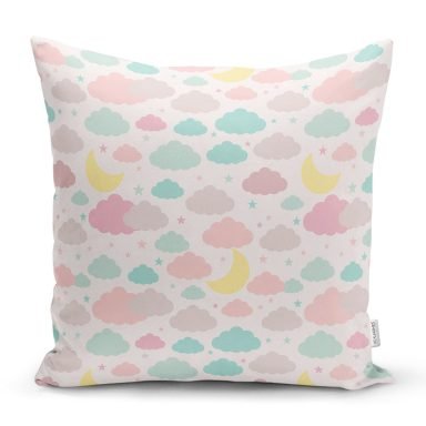 Rengarenk Bulut Motifli Dijital Baskılı Özel Tasarım Modern Yastık Kırlent Kılıfı