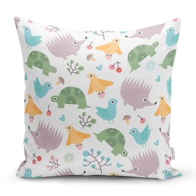 Sevimli Kaplumbağa Kirpi Motifli Dijital Baskılı Özel Tasarım Modern Yastık Kırlent Kılıfı