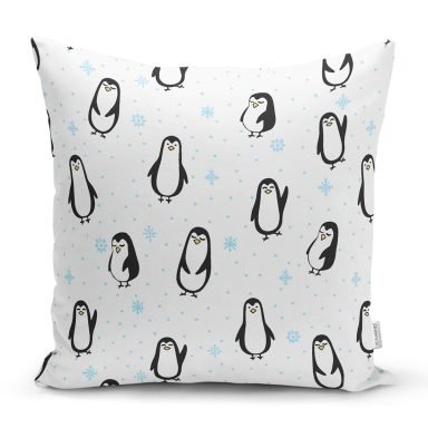 Çocuk Odası Sevimli Penguen Temalı Dijital Baskılı Özel Tasarım Modern Yastık Kırlent Kılıfı
