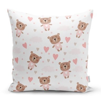 Sevimli Ayıcık Motifli Dijital Baskılı Özel Tasarım Modern Yastık Kırlent Kılıfı