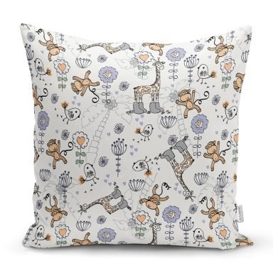 Sevimli Orman Hayvanları Desenli Dijital Baskılı Özel Tasarım Modern Yastık Kırlent Kılıfı