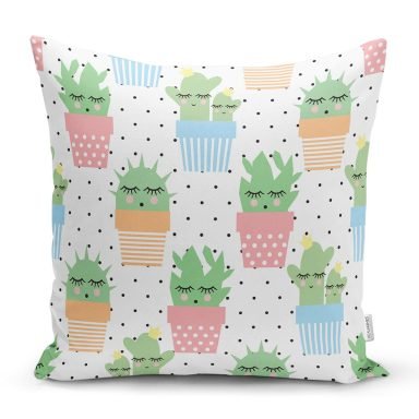 Bebek Desenli Kaktüs Motifli Dijital Baskılı Özel Tasarım Modern Yastık Kırlent Kılıfı