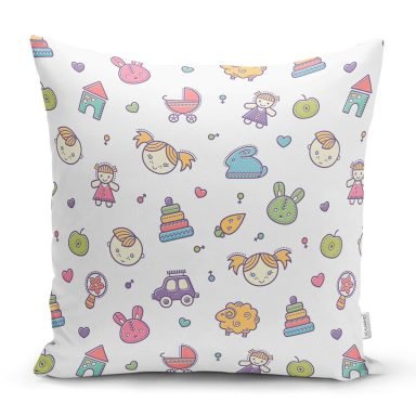 Bebek Oyuncakları Motifli Dijital Baskılı Özel Tasarım Modern Yastık Kırlent Kılıfı