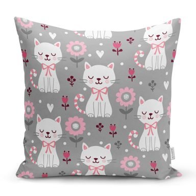 Uyuyan Kedi Desenli Dijital Baskılı Özel Tasarım Modern Yastık Kırlent Kılıfı