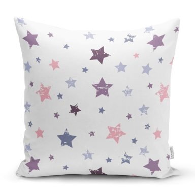 Beyaz Zeminde Renkli Yıldız Temalı Dijital Baskılı Özel Tasarım Modern Yastık Kırlent Kılıfı