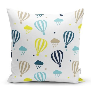 Uçan Balon Temalı Dijital Baskılı Özel Tasarım Modern Yastık Kırlent Kılıfı