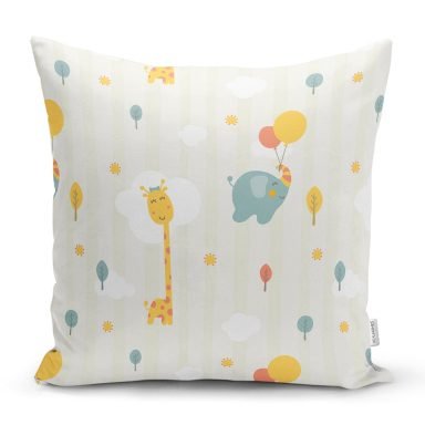 Fil Ve Zürafa Desenli Dijital Baskılı Özel Tasarım Modern Yastık Kırlent Kılıfı