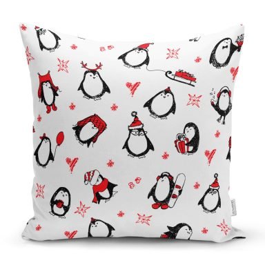 Sevimli Penguen Motifli Dijital Baskılı Özel Tasarım Modern Yastık Kırlent Kılıfı