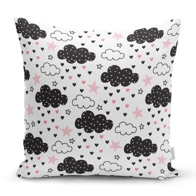Pembe Yıldız Ve Bulut Desenli Dijital Baskılı Özel Tasarım Modern Yastık Kırlent Kılıfı