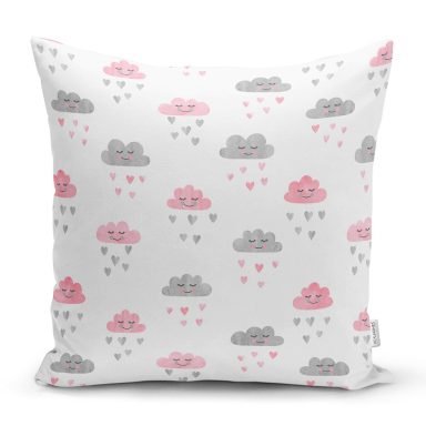 Sevimli Yağmur Bulutları Desenli Dijital Baskılı Özel Tasarım Modern Yastık Kırlent Kılıfı