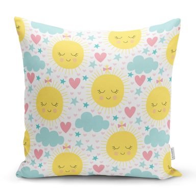 Uyuyan Güneş Motifli Dijital Baskılı Özel Tasarım Modern Yastık Kırlent Kılıfı