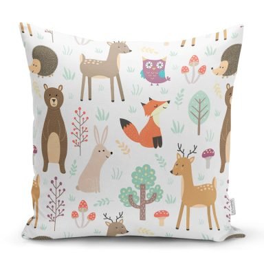 Sevimli Orman Hayvanları Desenli Dijital Baskılı Özel Tasarım Modern Yastık Kırlent Kılıfı