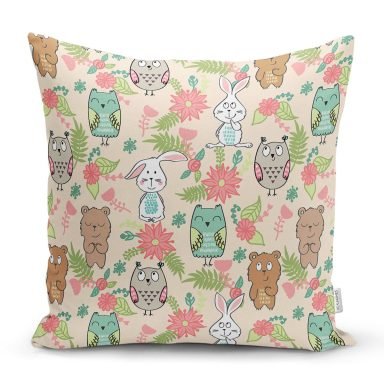 Sevimli Orman Hayvanları Desenli Dijital Baskılı Özel Tasarım Modern Yastık Kırlent Kılıfı