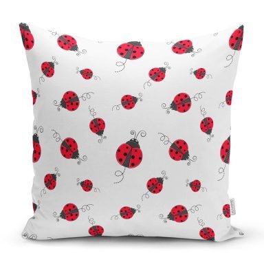 Uğurböcekleri Desenli Dijital Baskılı Özel Tasarım Modern Yastık Kırlent Kılıfı