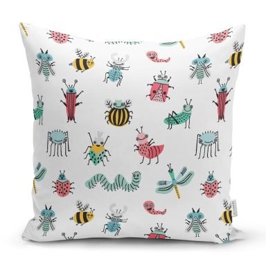 Sevimli Böcekler Temalı Dijital Baskılı Özel Tasarım Modern Yastık Kırlent Kılıfı