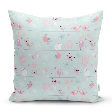 Sevimli Kuşlar Temalı Dijital Baskılı Özel Tasarım Modern Yastık Kırlent Kılıfı