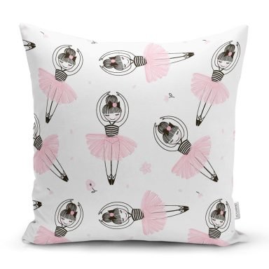 Sevimli Balerin Desenli Dijital Baskılı Özel Tasarım Modern Yastık Kırlent Kılıfı