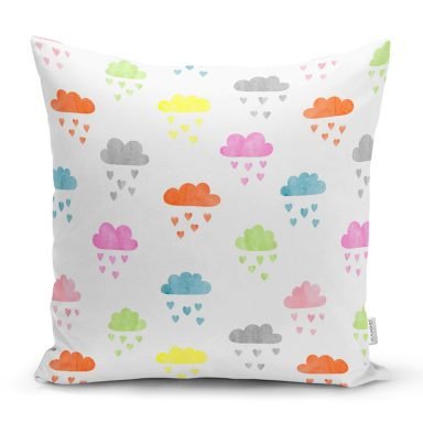 Rengarenk Bulutlar Desenli Dijital Baskılı Özel Tasarım Modern Yastık Kırlent Kılıfı