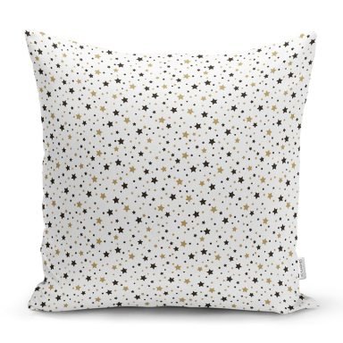 Altın Sarısı Siyah Yıldız Desenli Dijital Baskılı Özel Tasarım Modern Yastık Kırlent Kılıfı