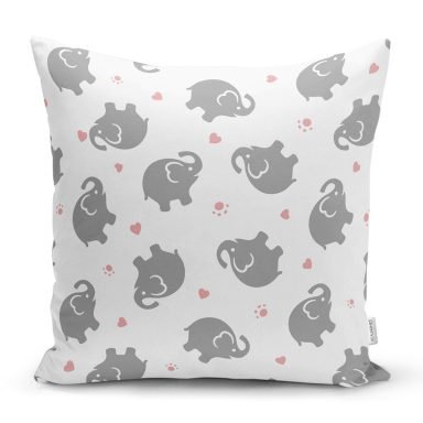 Gri Fil Desenli Dijital Baskılı Özel Tasarım Modern Yastık Kırlent Kılıfı