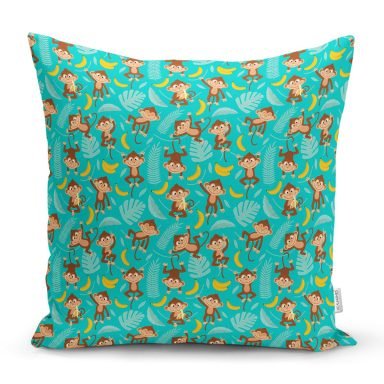 Maymun Ve Muz Desenli Dijital Baskılı Özel Tasarım Modern Yastık Kırlent Kılıfı