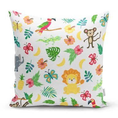 Orman Temalı Sevimli Hayvanlar Desenli Dijital Baskılı Özel Tasarım Modern Yastık Kırlent Kılıfı