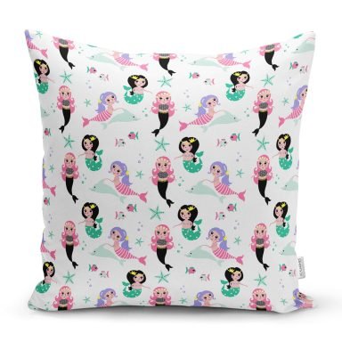 Deniz Kızı Motifli Dijital Baskılı Özel Tasarım Modern Yastık Kırlent Kılıfı