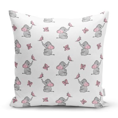 Fil Ve Kelebek Desenli Dijital Baskılı Özel Tasarım Modern Yastık Kırlent Kılıfı