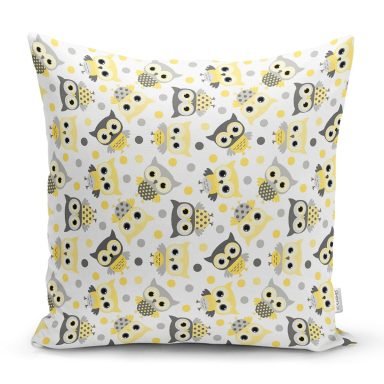 Baykuş Desenli Çocuk Odası Temalı Dijital Baskılı Özel Tasarım Modern Yastık Kırlent Kılıfı