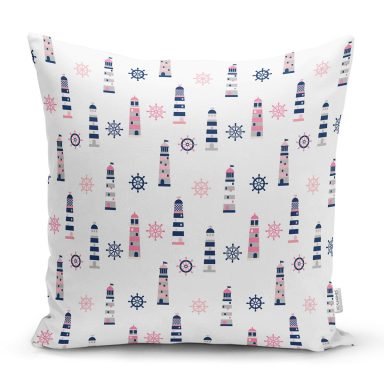 Deniz Feneri Temalı Dijital Baskılı Özel Tasarım Modern Yastık Kırlent Kılıfı