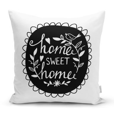 Home Sweet Home Yazılı Özel Tasarımlı Dijital Baskılı Modern Yastık Kırlent Kılıfı