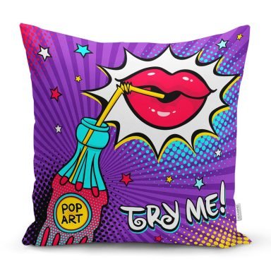 Try Me Pop Art Özel Tasarımlı Dijital Baskılı Modern Yastık Kırlent Kılıfı