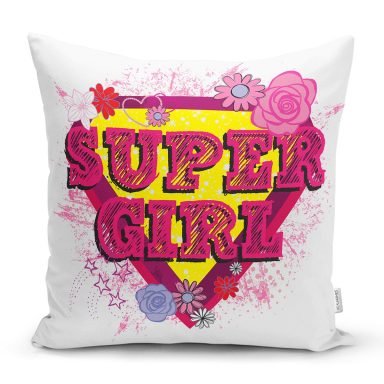 Realhomes Özel Tasarım Super Girl Tasarımlı Dijital Baskılı Modern Yastık Kırlent Kılıfı