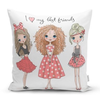 Best Friends Özel Tasarım Dijital Baskılı Modern Yastık Kırlent Kılıfı
