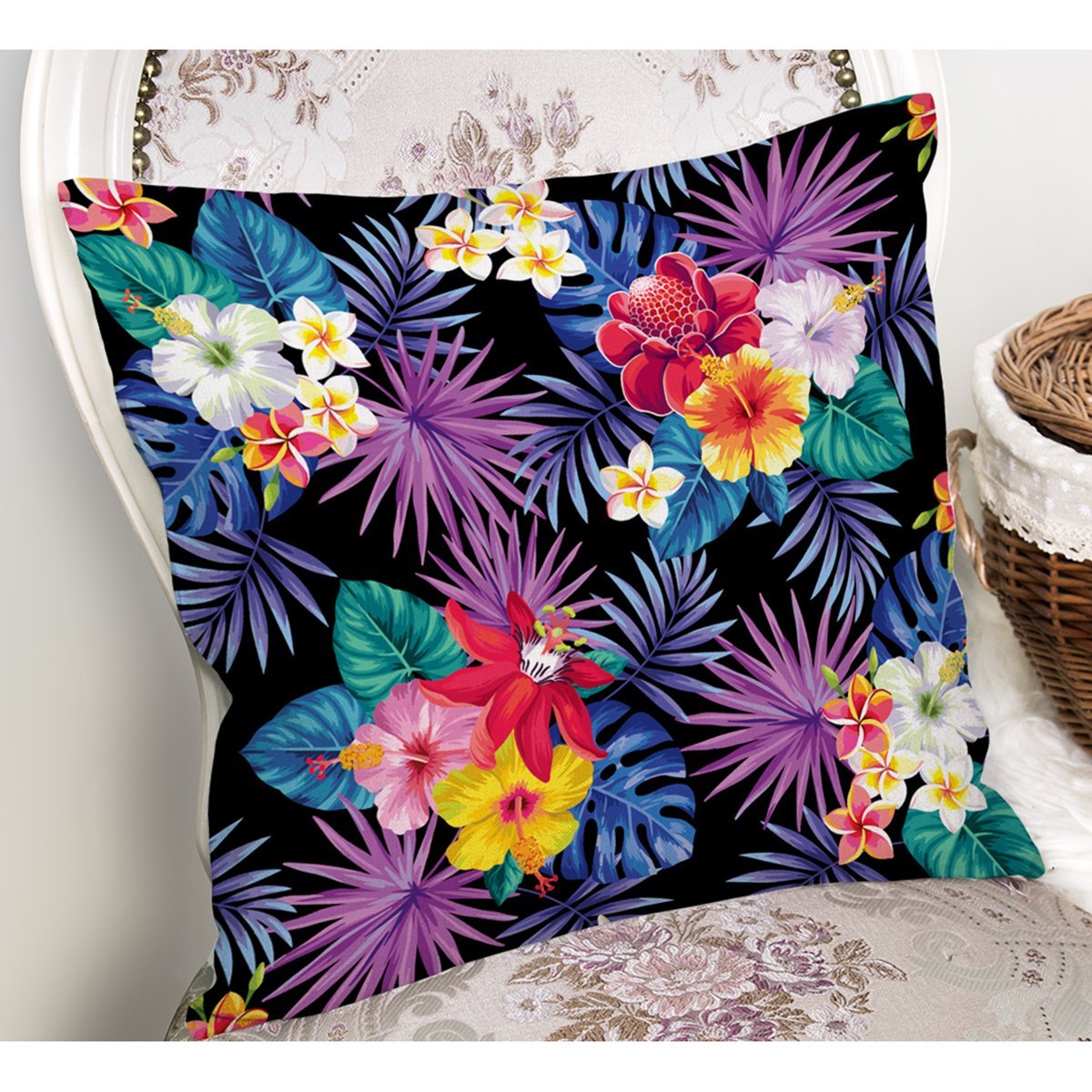 Rh-K3536-Siyah-Zeminde-Tropikal-Orman-Dijital-Baskili-Modern-Yastik-Kirlent-Kilifi-1