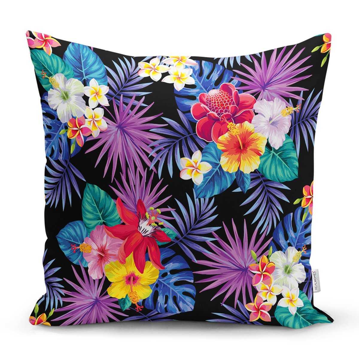 Rh-K3536-Siyah-Zeminde-Tropikal-Orman-Dijital-Baskili-Modern-Yastik-Kirlent-Kilifi