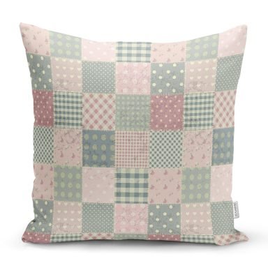 Patchwork Desenli Özel Tasarım Dijital Baskılı Modern Yastık Kırlent Kılıfı
