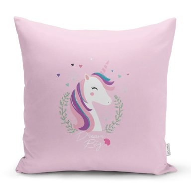 Realhomes Pembe Zeminli Magic Unicorn Tasarımlı Modern Yastık Kırlent Kılıfı