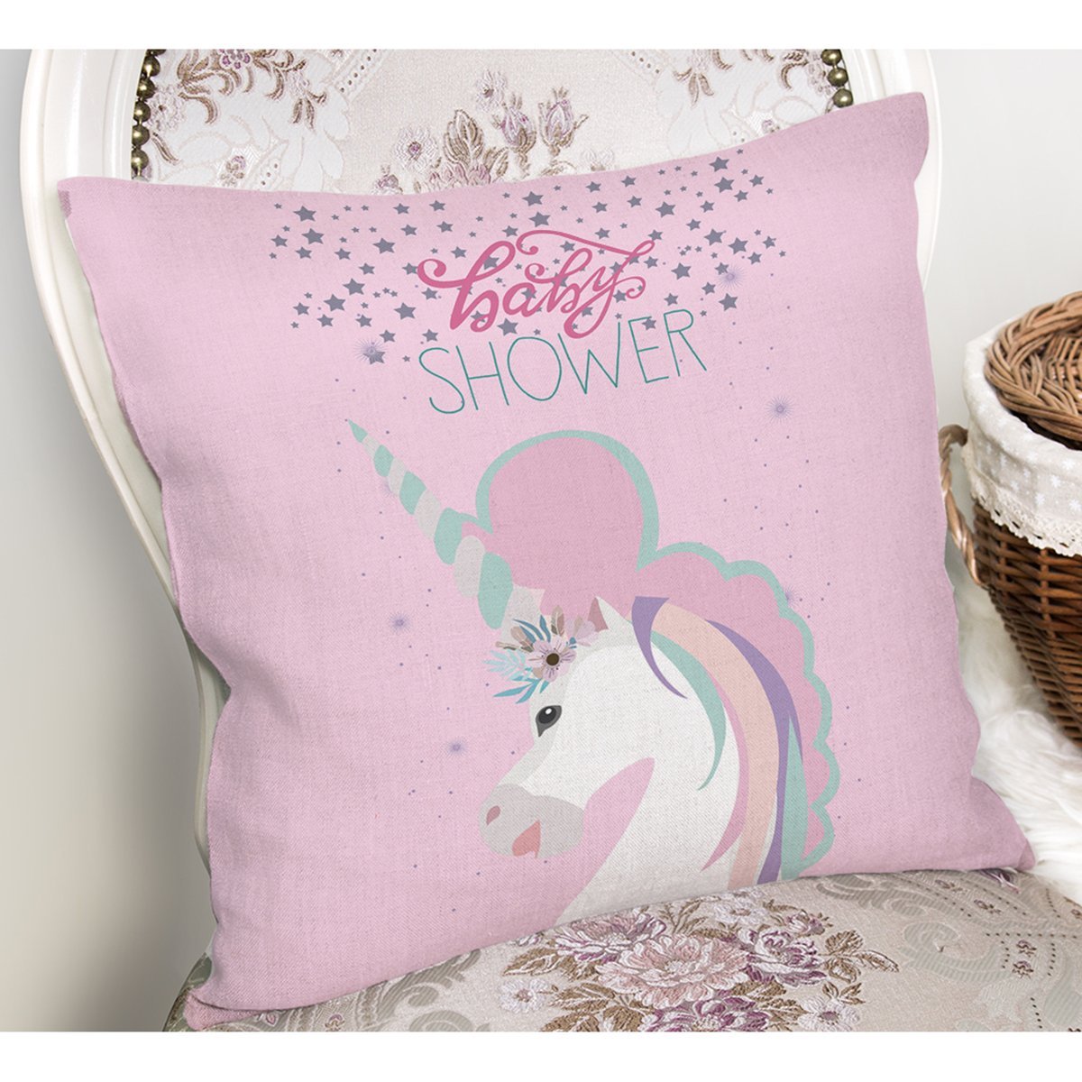Rh-K4356p-Pembe-Zeminde-Baby-Shower-Unicorn-At-Tasarimli-Modern-Yastik-Kirlent-Kilifi-1