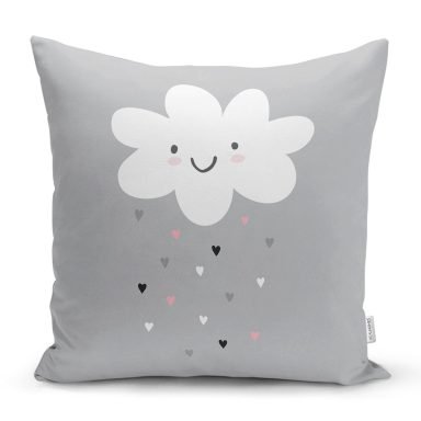 Realhomes Gri Zeminde Gülümseyen Bulut Modern Yastık Kırlent Kılıfı