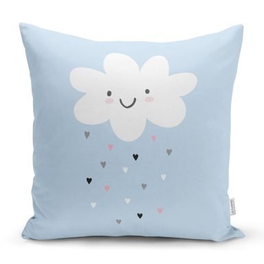 Realhomes Mavi Zeminde Gülümseyen Bulut Modern Yastık Kırlent Kılıfı