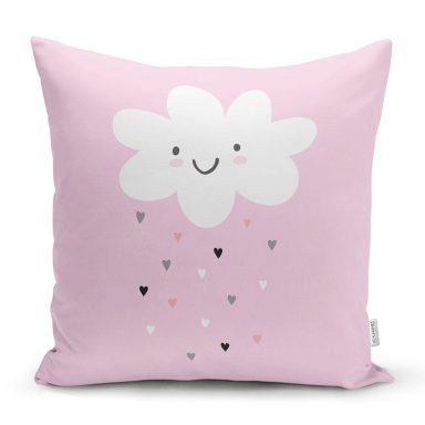 Realhomes Pembe Zeminde Gülümseyen Bulut Modern Yastık Kırlent Kılıfı