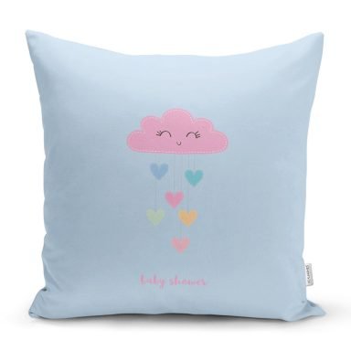 Realhomes Mavi Zeminde Pembe Bulutlu Baby Shower Modern Yastık Kırlent Kılıfı