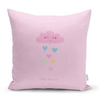 Realhomes Pembe Zeminde Pembe Bulutlu Baby Shower Modern Yastık Kırlent Kılıfı
