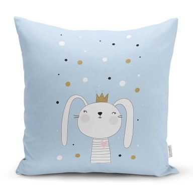 Mavi Zeminde Renkli Puanlı Kedicik Desenli Modern Yastık Kırlent Kılıfı