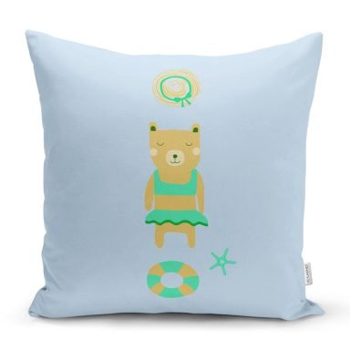 Realhomes Mavi Zeminde Deniz ve Ayıcık Desenli Modern Yastık Kırlent Kılıfı