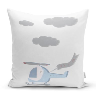 Realhomes Beyaz Zeminde Helikopter Tasarımlı Modern Yastık Kırlent Kılıfı