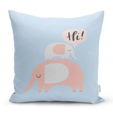 Realhomes Mavi Zeminde Sevimli Filler Özel Tasarımlı Modern Yastık Kırlent Kılıfı