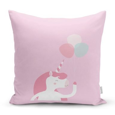 Realhomes Pembe Zeminde Unicorn At Tasarımlı Modern Yastık Kırlent Kılıfı